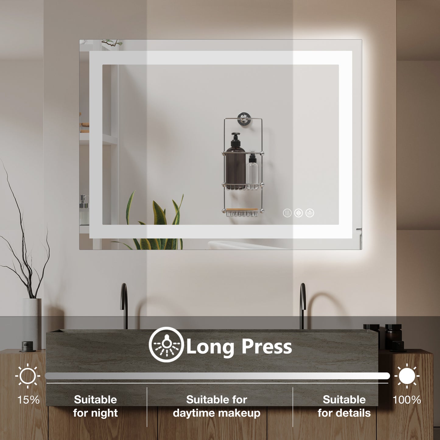 Future Nest Living – Luxury Smart LED Bathroom Mirror (Anti-Fog, Adjustable Brightness)