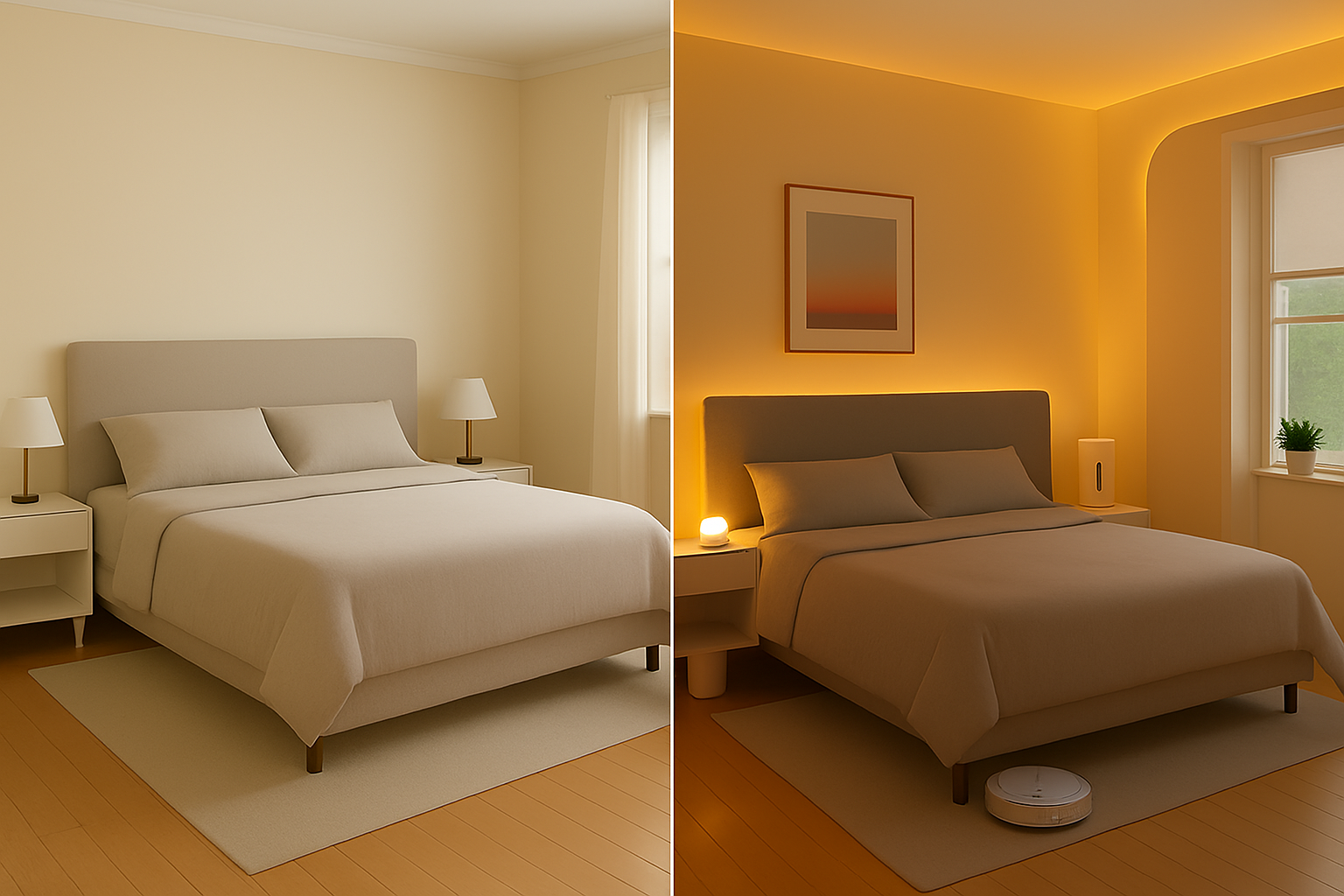 Bedroom comparison with white line removed