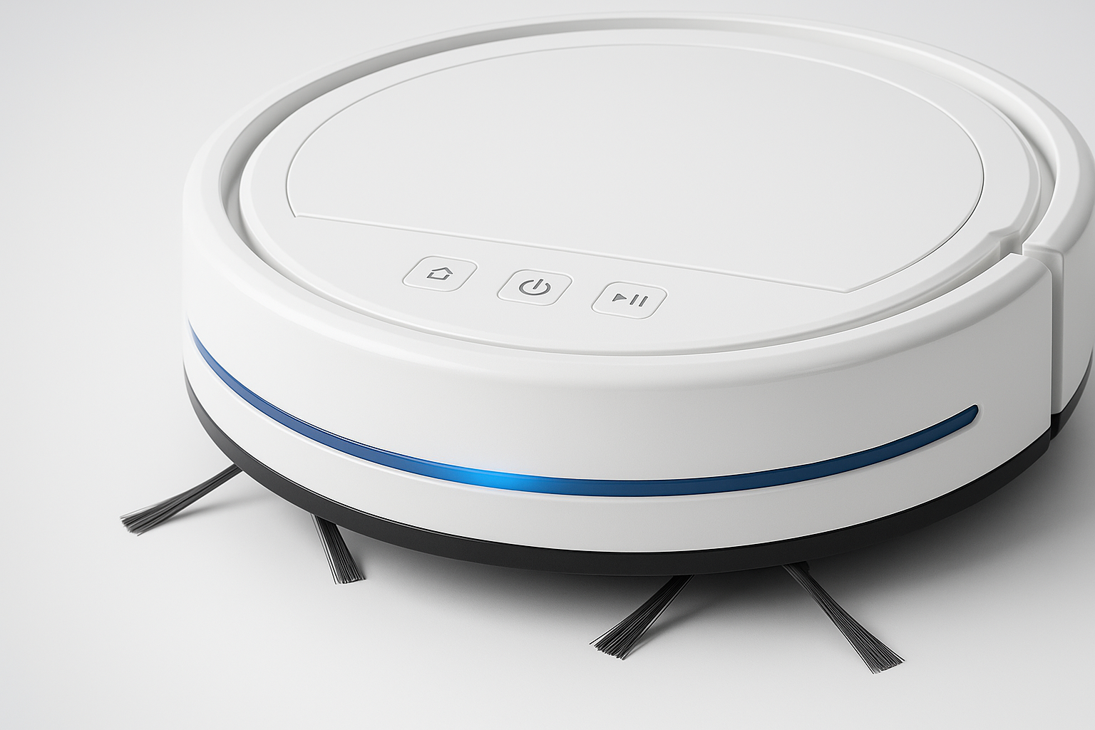 Ultra-realistic white robotic vacuum with control panel and premium finish
