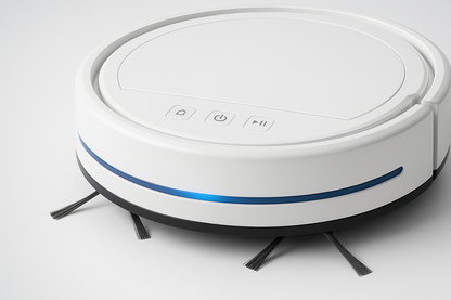Ultra-realistic white robotic vacuum with control panel and premium finish
